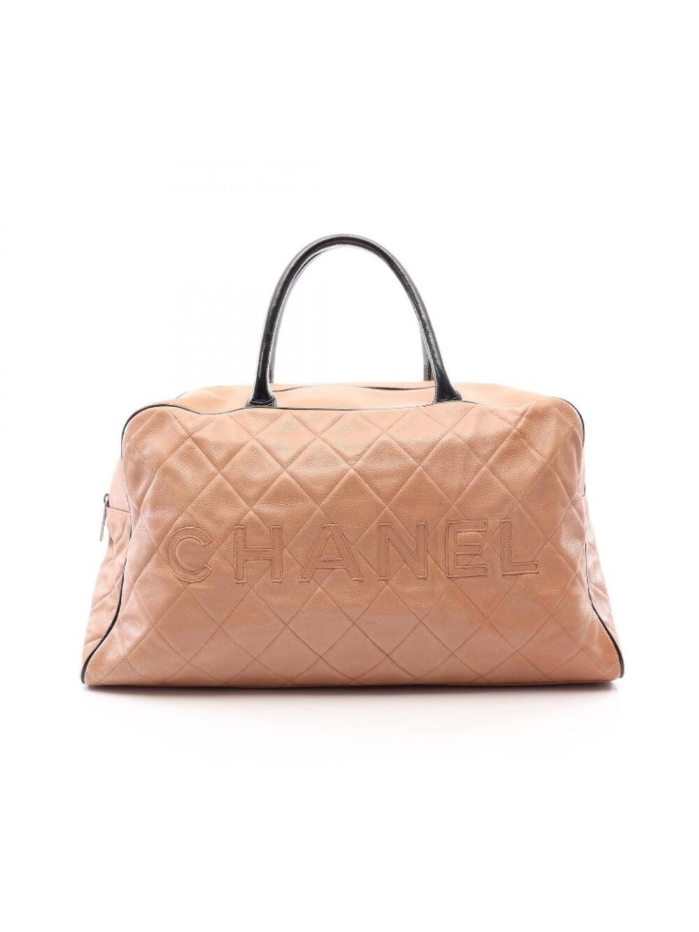 Chanel Boston Bag Quilted Pink Beige Black Caviar Leather